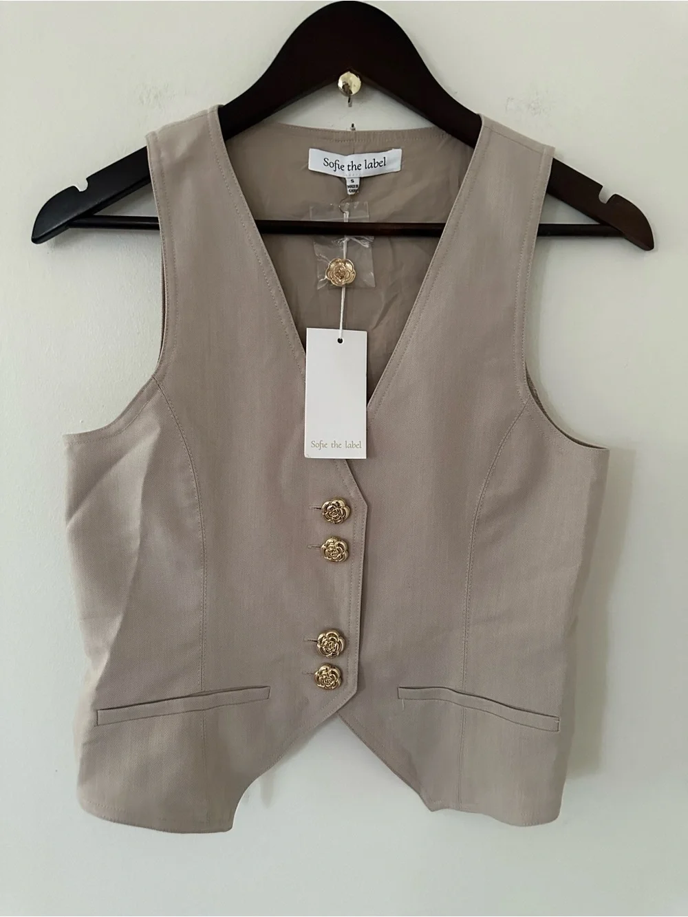 NWT Sofie the Label Taupe Button Vest size S